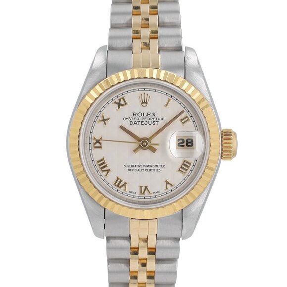 Rolex Ladies Datejust 26mm Two-Tone Ivory Pyramid Dial Fluted Jubilee 69173 main image 9